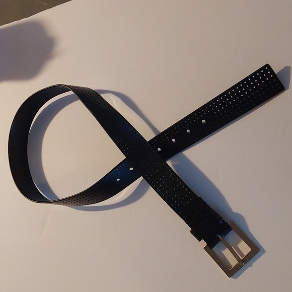 Women's Black Silicone Rubber Edgy MOD Silver Square Buckle Belt New Sz.S/M - Picture 3 of 7